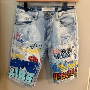 Revolution Blue and Red Graffiti Shorts